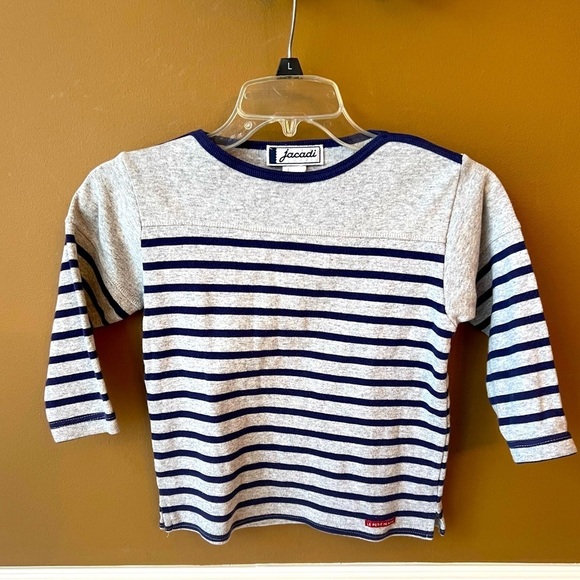 Jacadi Boys Striped Cotton Blue and Grey Long Sleeve Top Size 6 - Picture 1 of 4